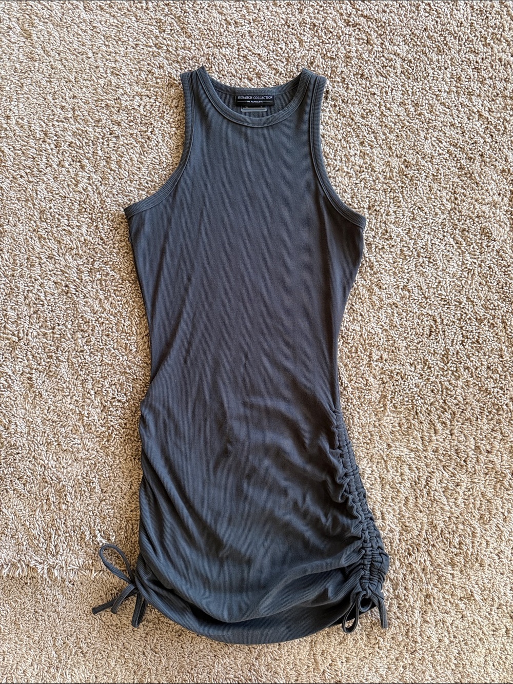 Alphalete Dark Gray Ribbed Cinch-Side Tank Dress Small